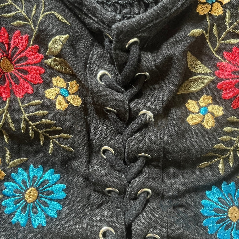 Forever 21 Women's Corset Bustier Embroidered Flower Linen Blend Size Medium - Picture 5 of 7